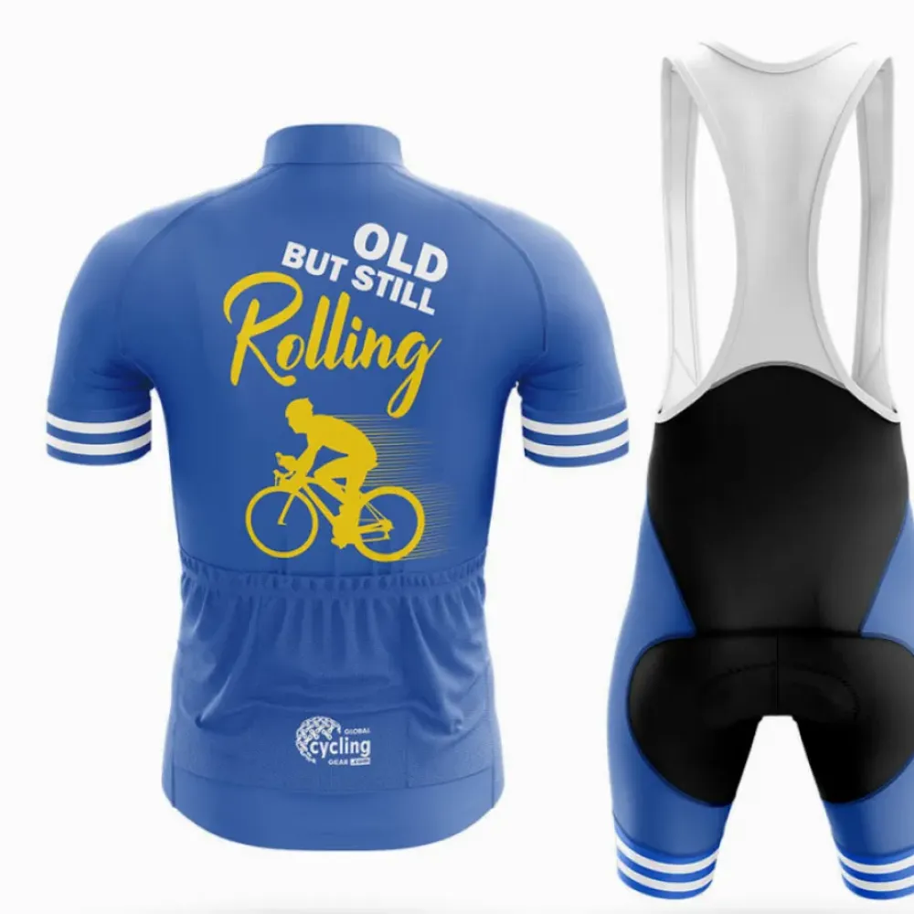 Old But Still Rolling Long Sleeve Cycling Jersey Blue/Yellow/White