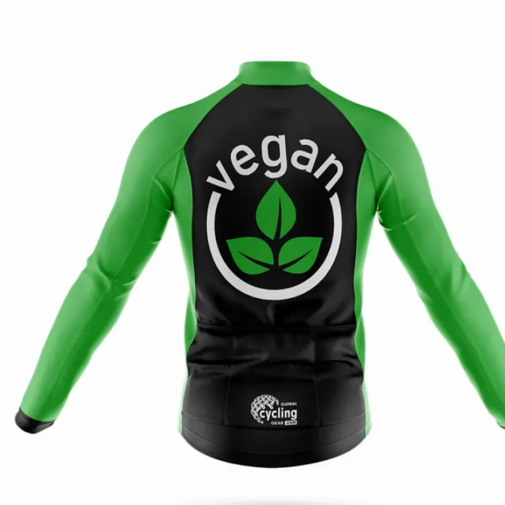 Vegan Sign Long Sleeve Cycling Jersey Black/Green/White