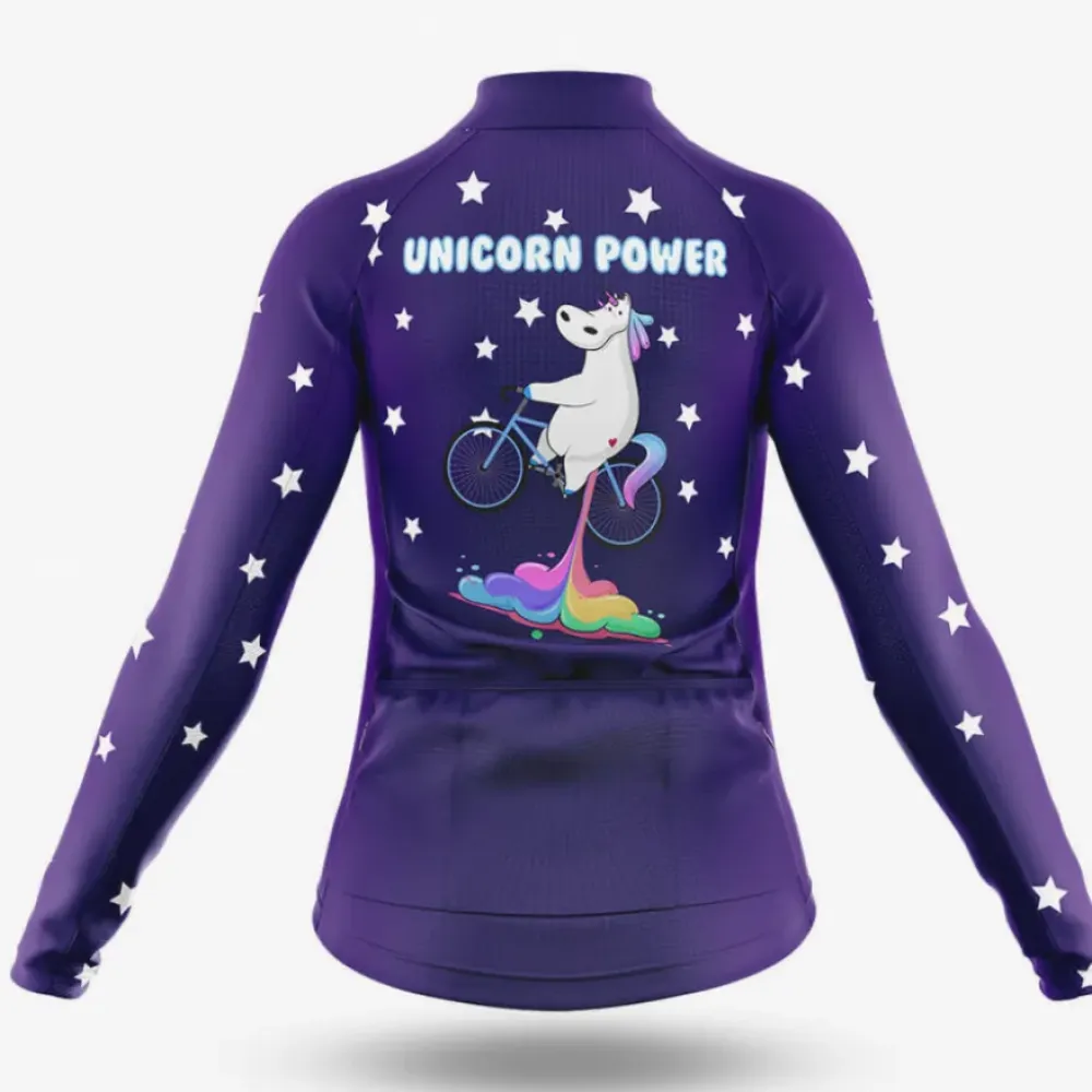 Unicorn Power Women's Long Sleeve Cycling Jersey Purple/Rainbow/Stars