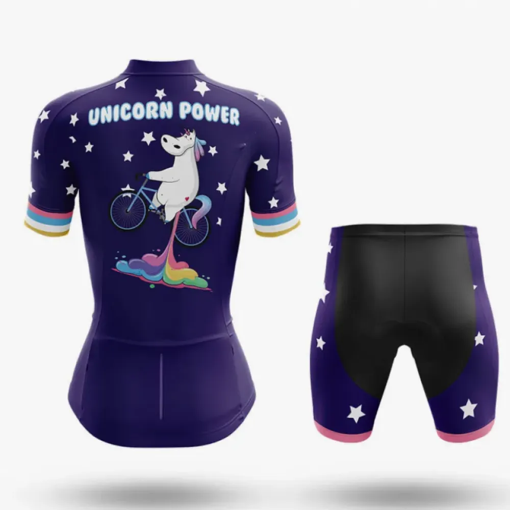 Unicorn Power Women's Long Sleeve Cycling Jersey Purple/Rainbow/Stars
