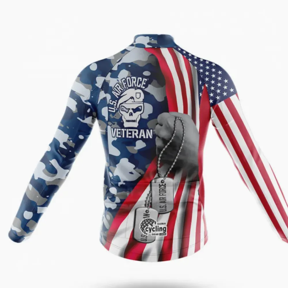US Air Force Veteran Flag Long Sleeve Cycling Jersey American Pride Camo/Red/White