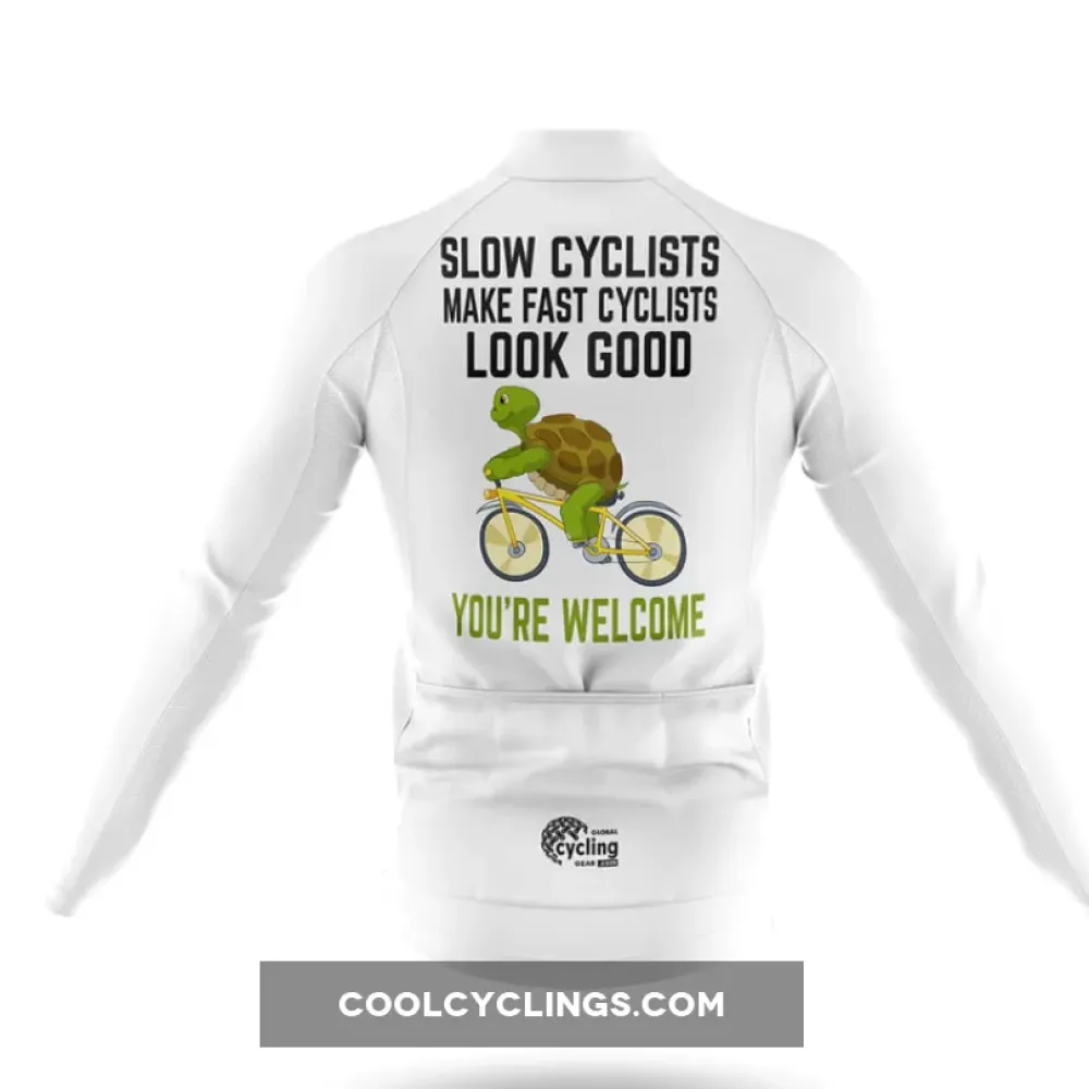 Slow Cyclist Long Sleeve Cycling Jersey White/Green/Yellow