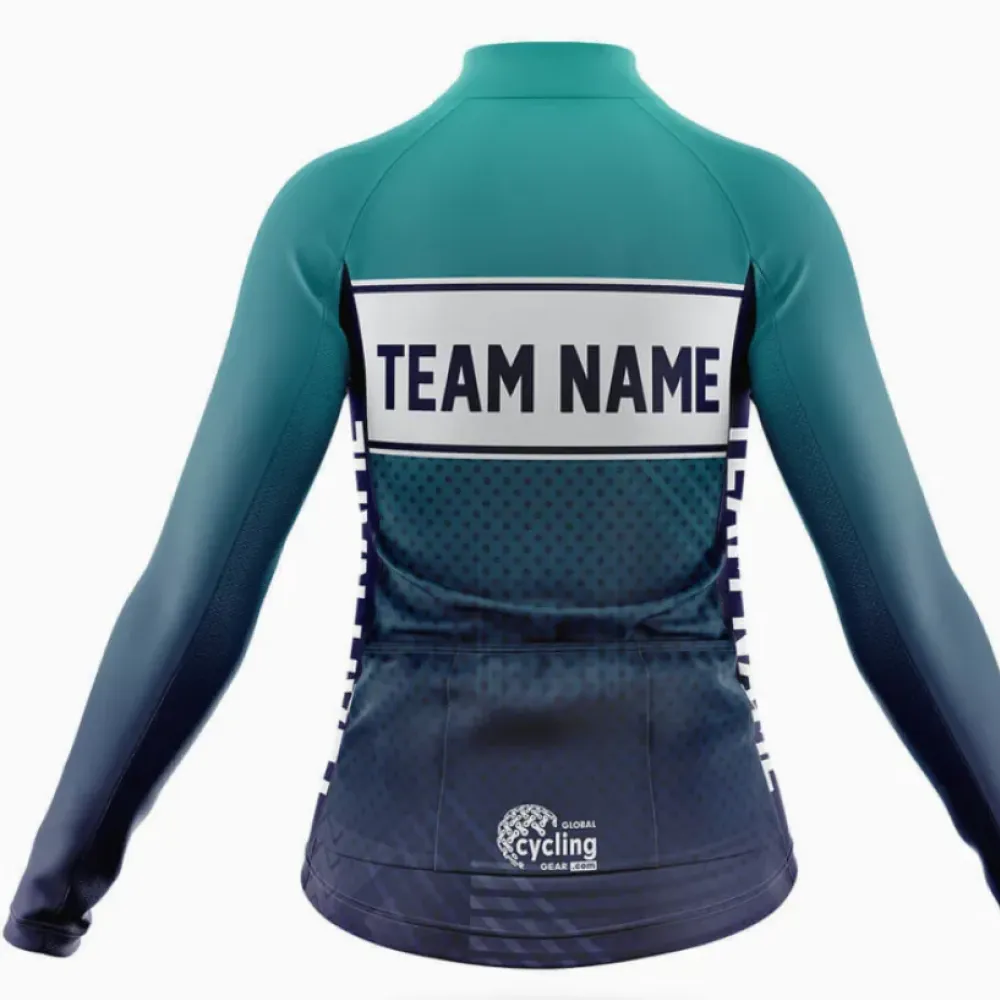 Custom Team Name S20 Long Sleeve Cycling Jersey Teal/White/Navy