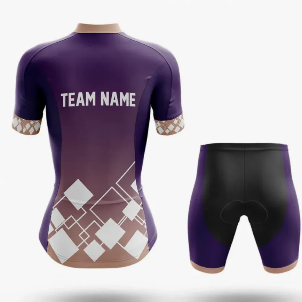Women's Cycling Jersey Custom Team Name V19 Violet Violet/Brown/White