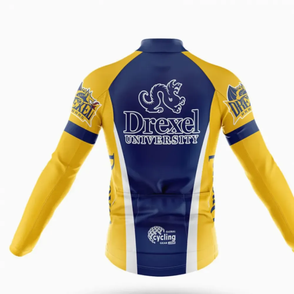 Drexel University Long Sleeve Cycling Jersey Navy/Yellow/White