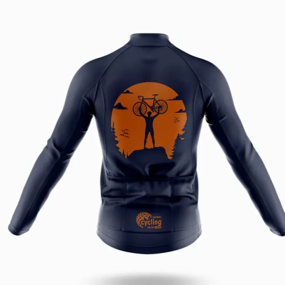 Sunset Bike Ride Long Sleeve Cycling Jersey Navy/Orange/Brown