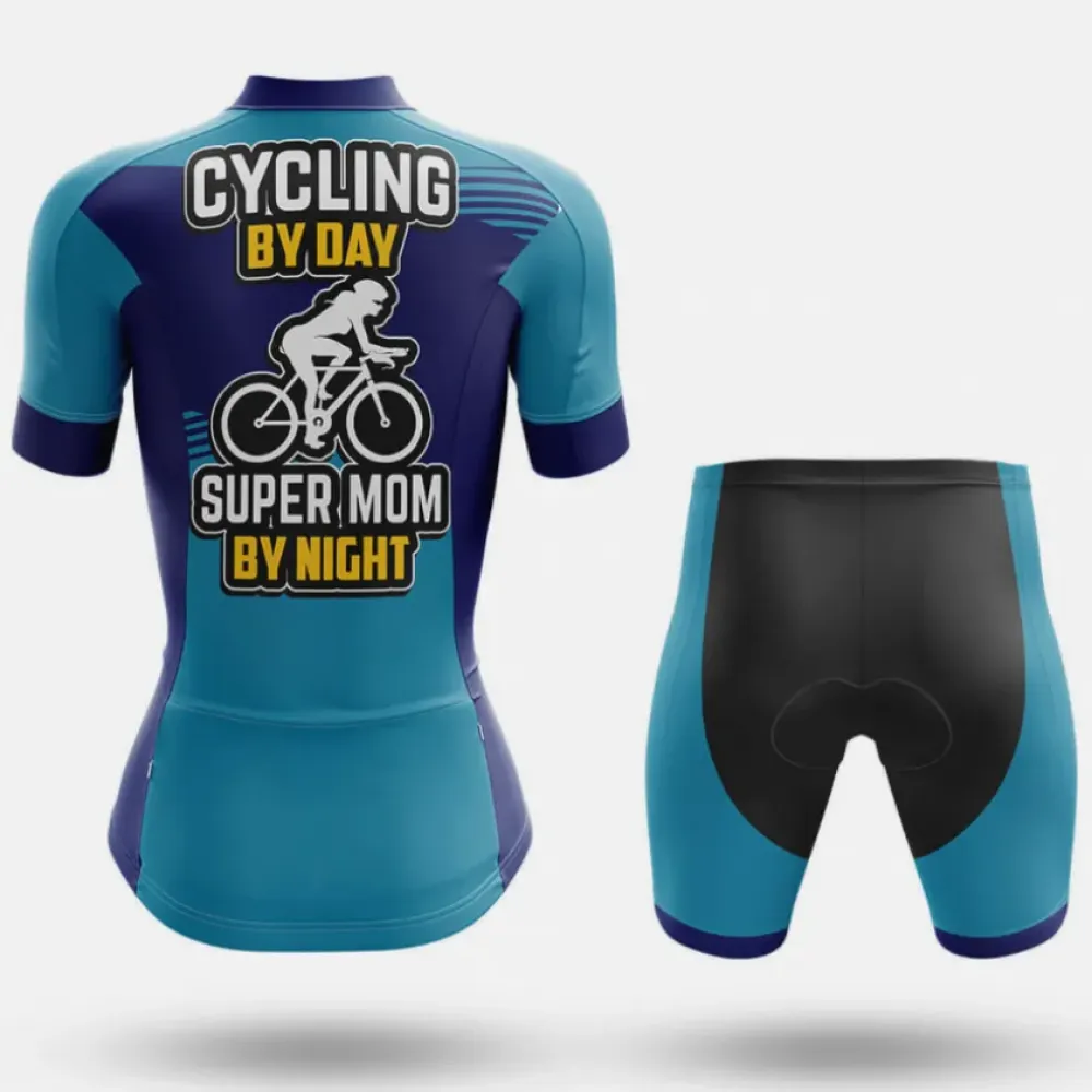 Super Mom By Night Cycling Jersey Blue/Teal/Navy