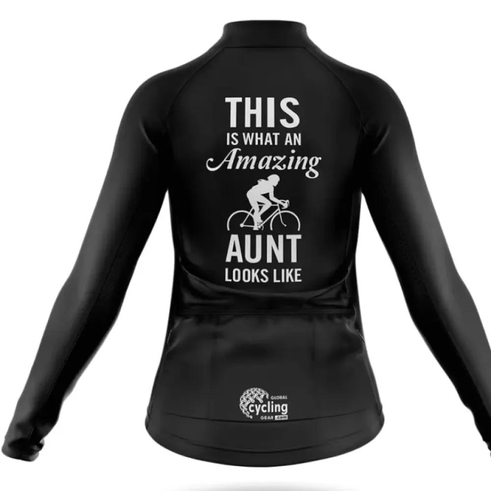 Amazing Aunt Women Long Sleeve Cycling Jersey Black/White/Grey