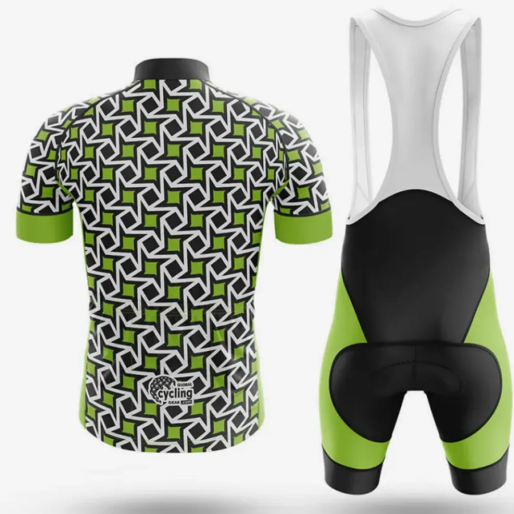 Tiny Pattern Geometric Green/Black/White Cycling Jersey