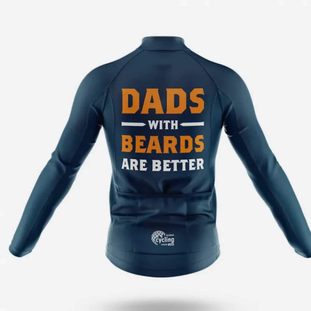 Dads With Beards Long Sleeve Cycling Jersey Navy/Orange/White
