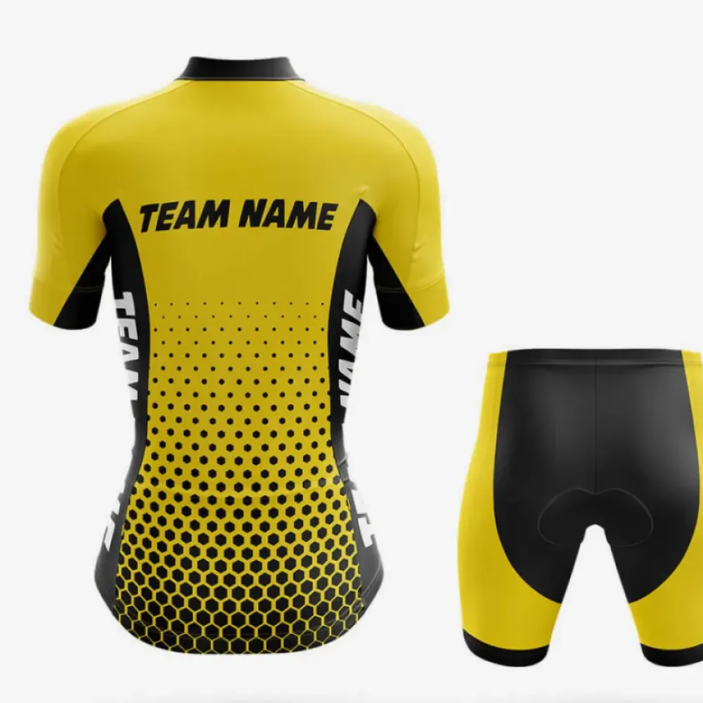 Women's Cycling Jersey Custom Team Name M10 Yellow/Black/White