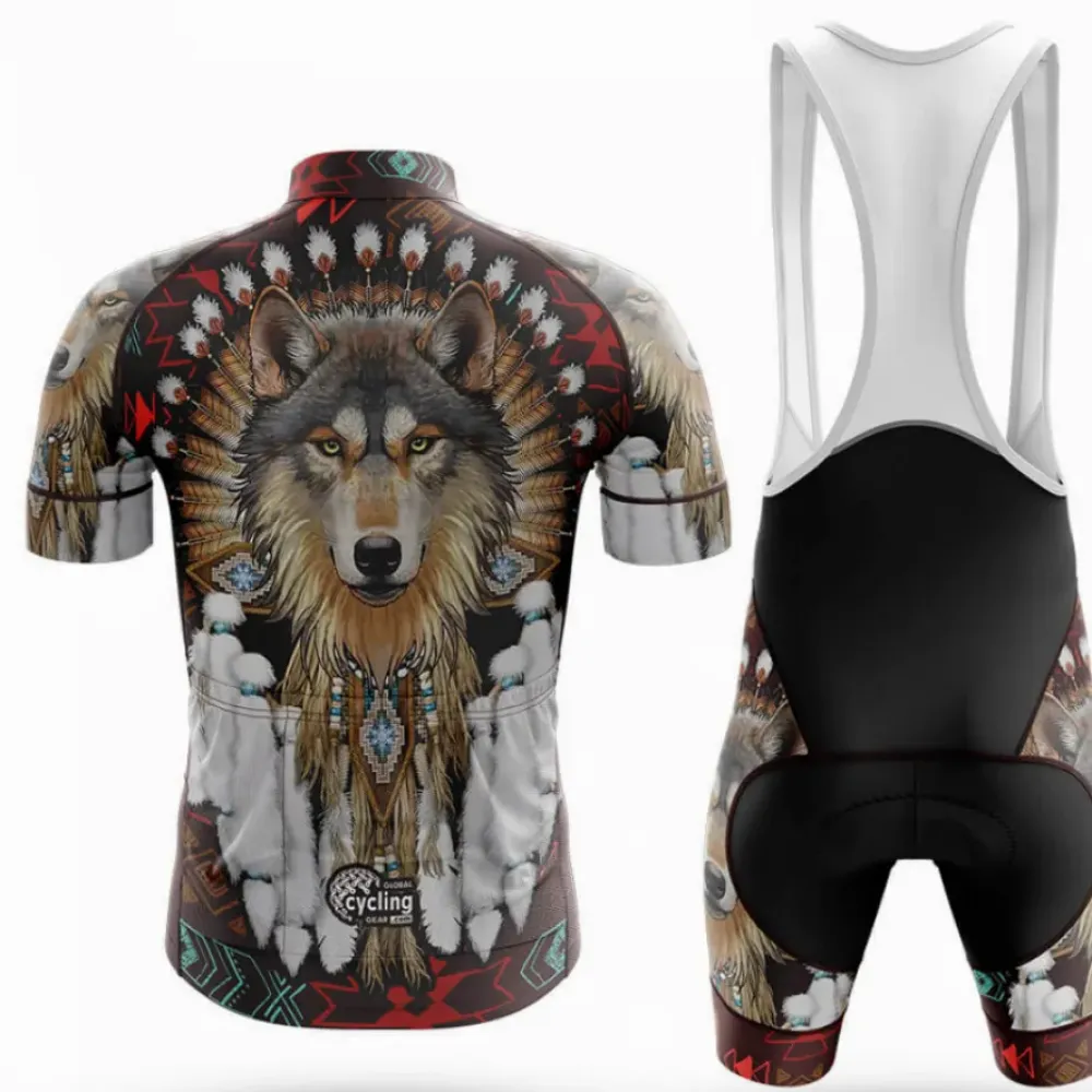 Native Wolf Cycling Bibs Wolf Design Black/Red/White