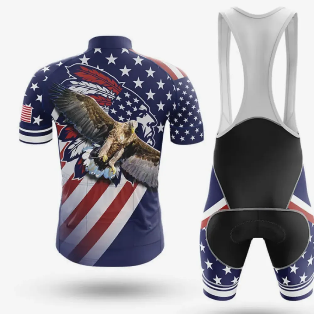 Native American Cycling Jersey American Flag Blue/Red/White
