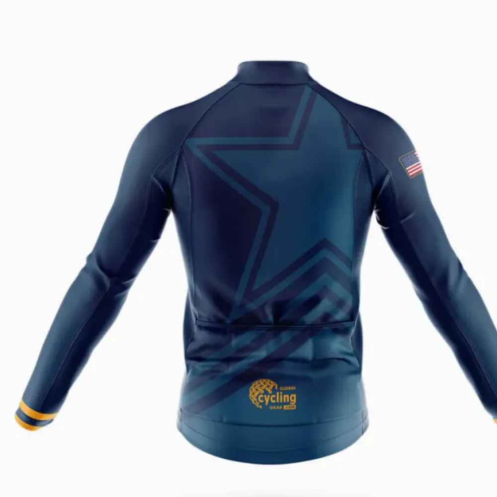 USA S5 Navy Long Sleeve Cycling Jersey Navy/Yellow/Blue