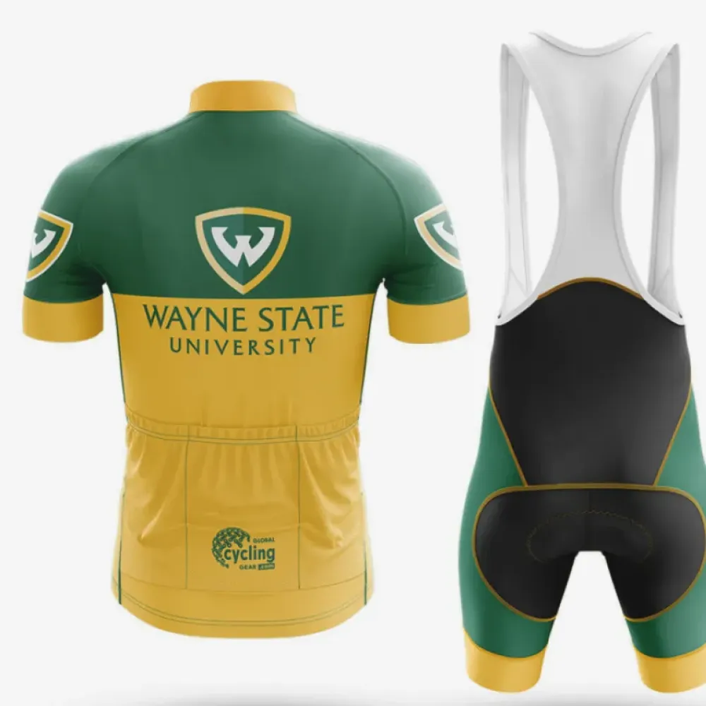 Wayne State University Long Sleeve Cycling Jersey Premium Green/Yellow/Gold