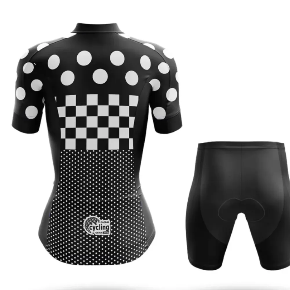 Women's Long Sleeve Cycling Jersey Polka Dots Black/White/Gray