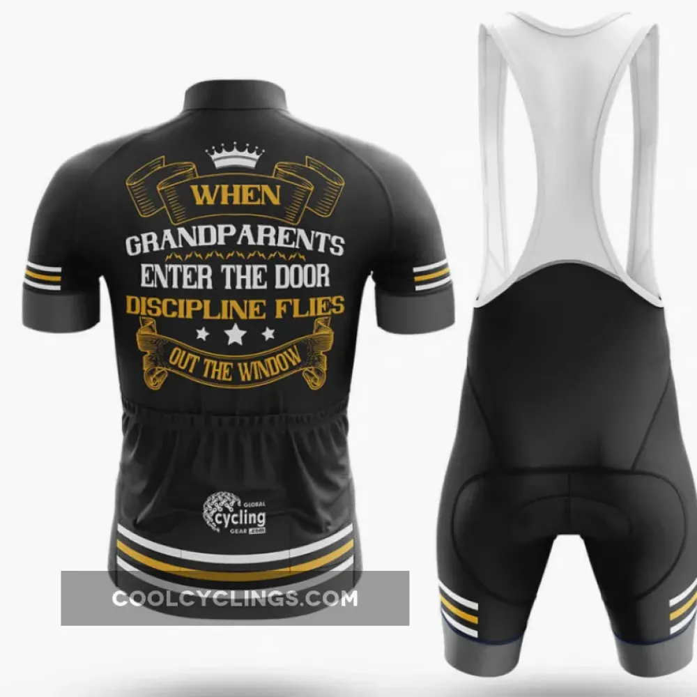 Grandparents Enter Long Sleeve Cycling Jersey Black/Yellow/White