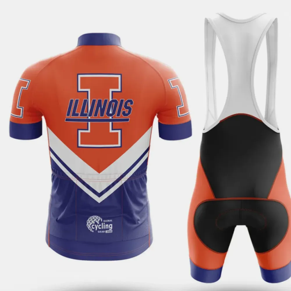University of Illinois Urbana-Champaign Long Sleeve Cycling Jersey Navy/Orange/White