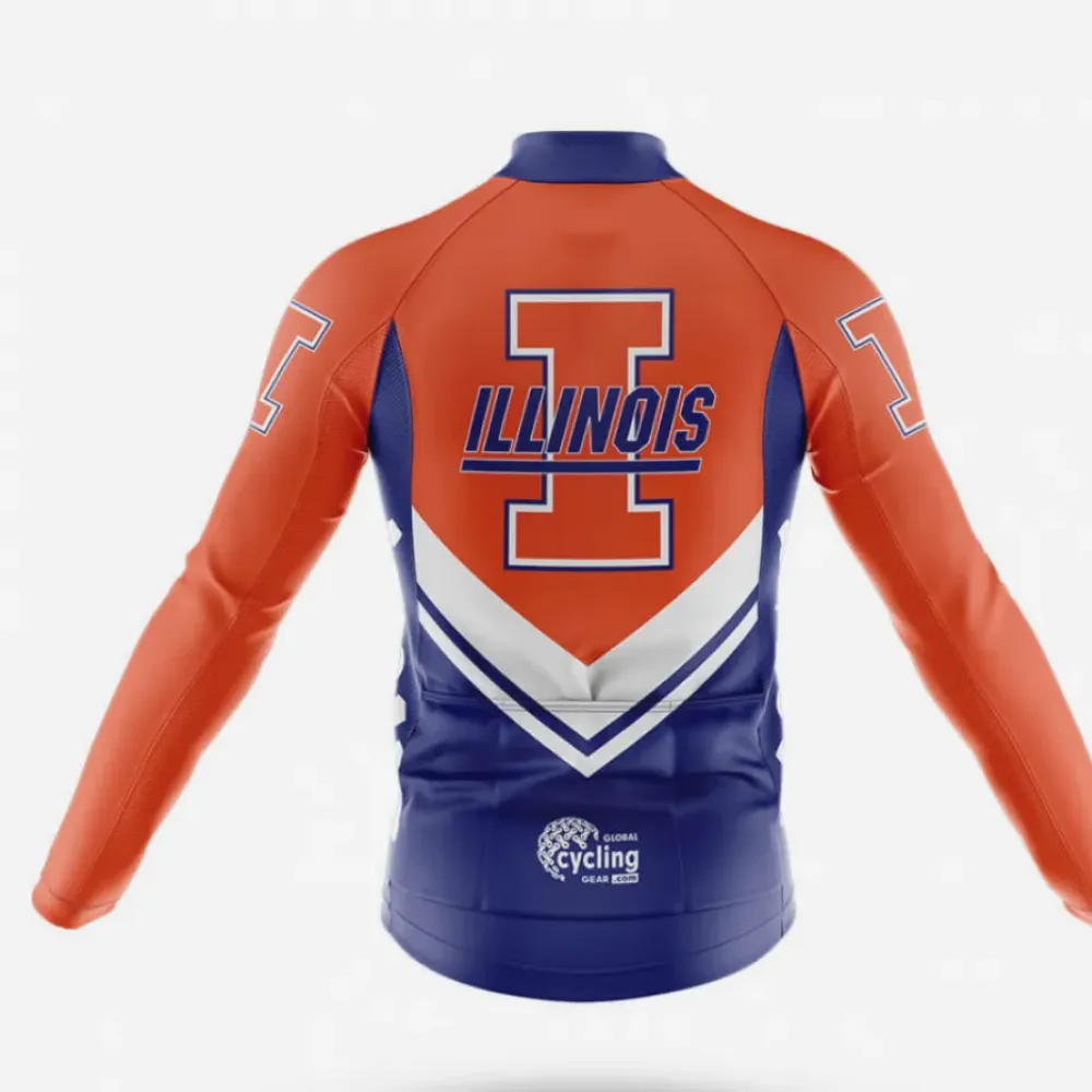 University of Illinois Urbana-Champaign Long Sleeve Cycling Jersey Navy/Orange/White