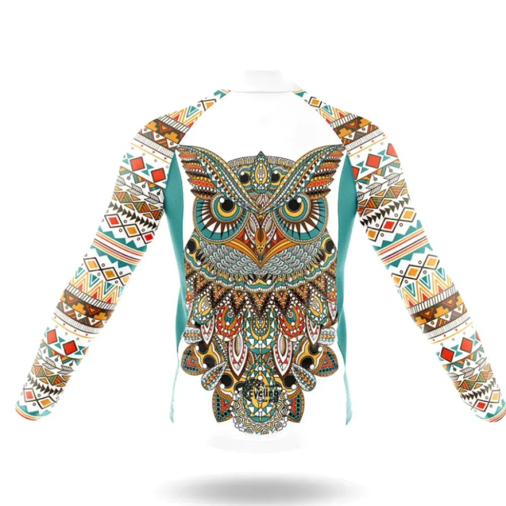 Owl Cycling Jersey Aztec Pattern Teal/White/Brown