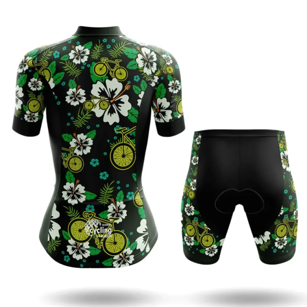 Hawaiian Style Women's Long Sleeve Cycling Jersey Black/Green/White