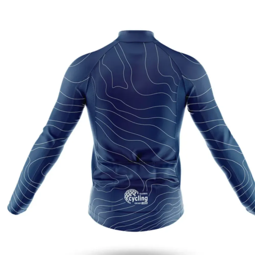 Cycling Jersey Navy Wave Pattern Long Sleeve