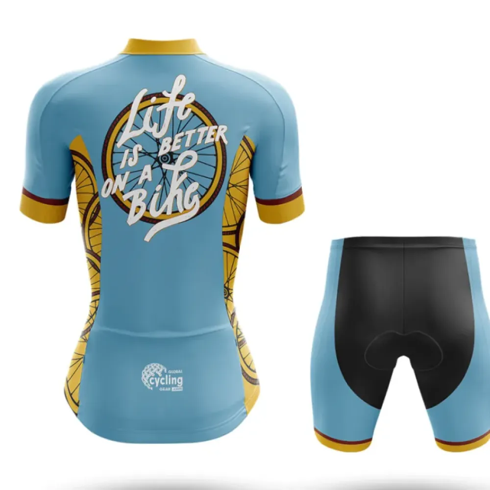 Life Is Better On A Bike Women's Cycling Jersey Blue/Yellow/Grey