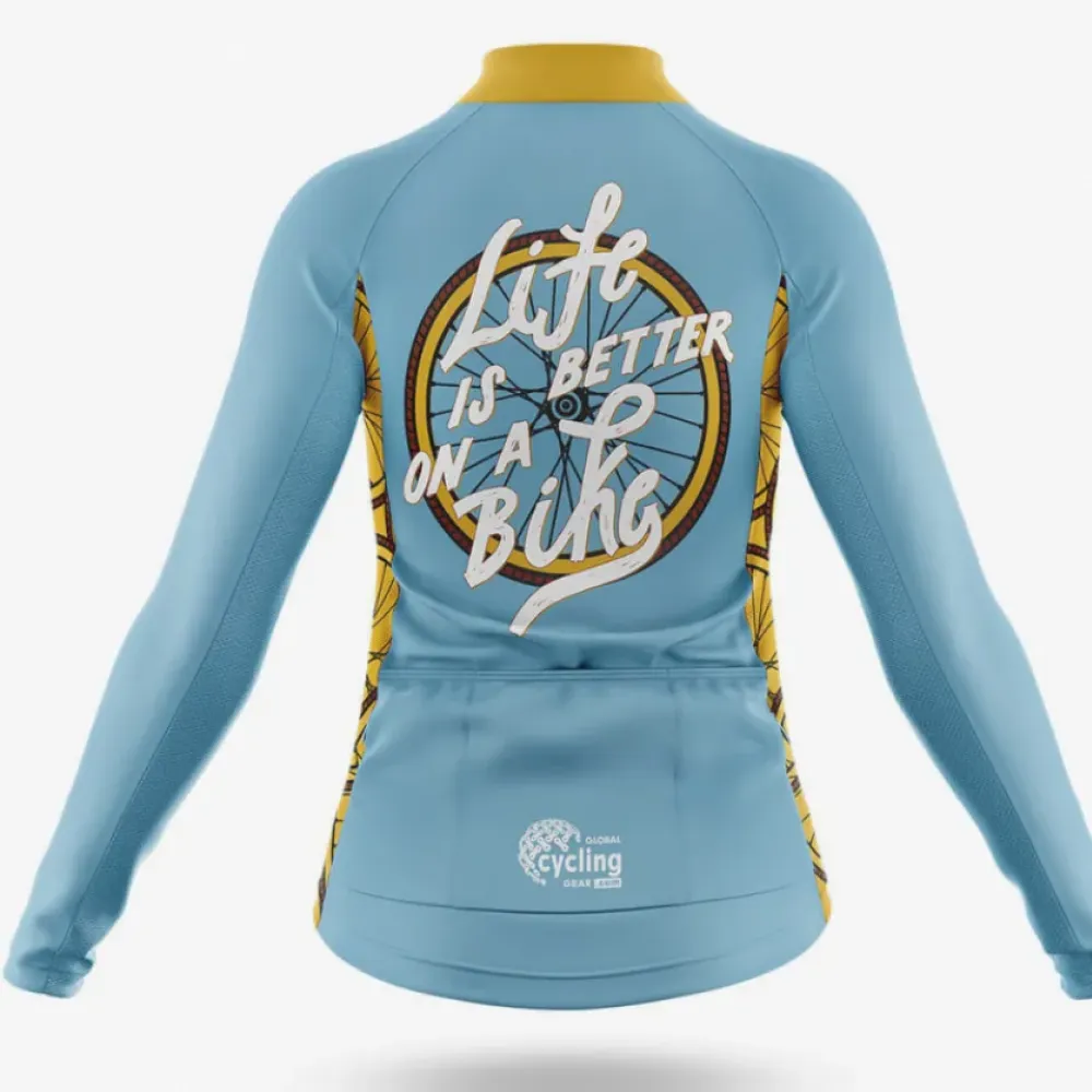 Life Is Better On A Bike Women's Cycling Jersey Blue/Yellow/Grey