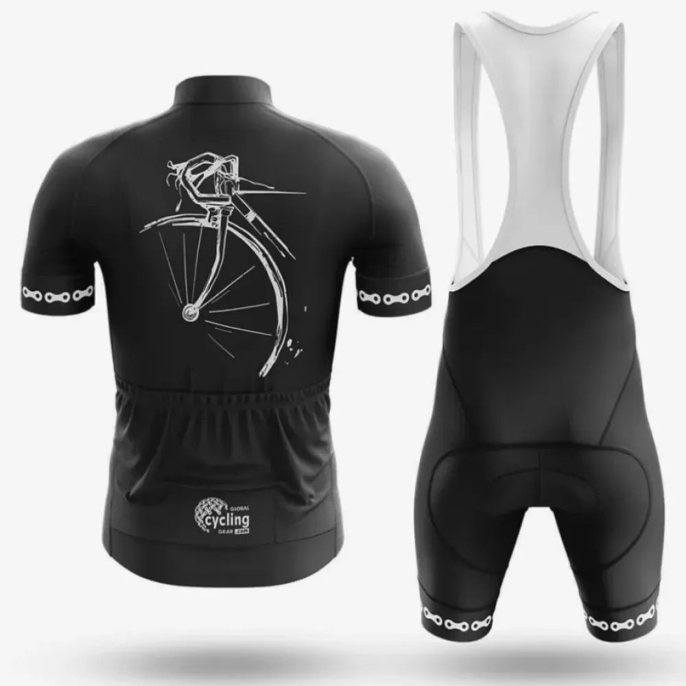 Vintage Bicycle Long Sleeve Cycling Jersey Black/White/Silver