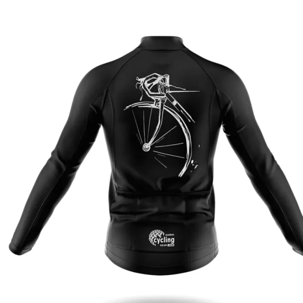 Vintage Bicycle Long Sleeve Cycling Jersey Black/White/Silver
