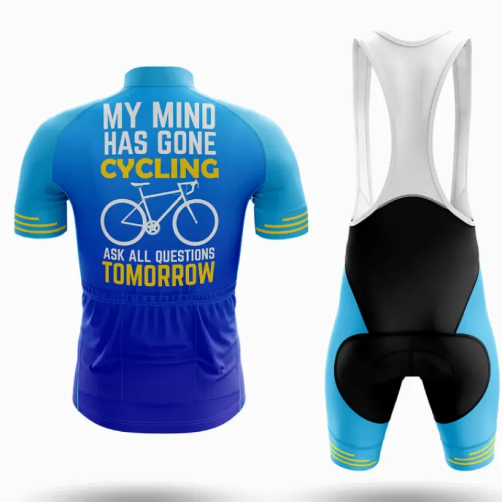 Cycling Jersey My Mind Has Gone Cycling Blue/Yellow/Teal