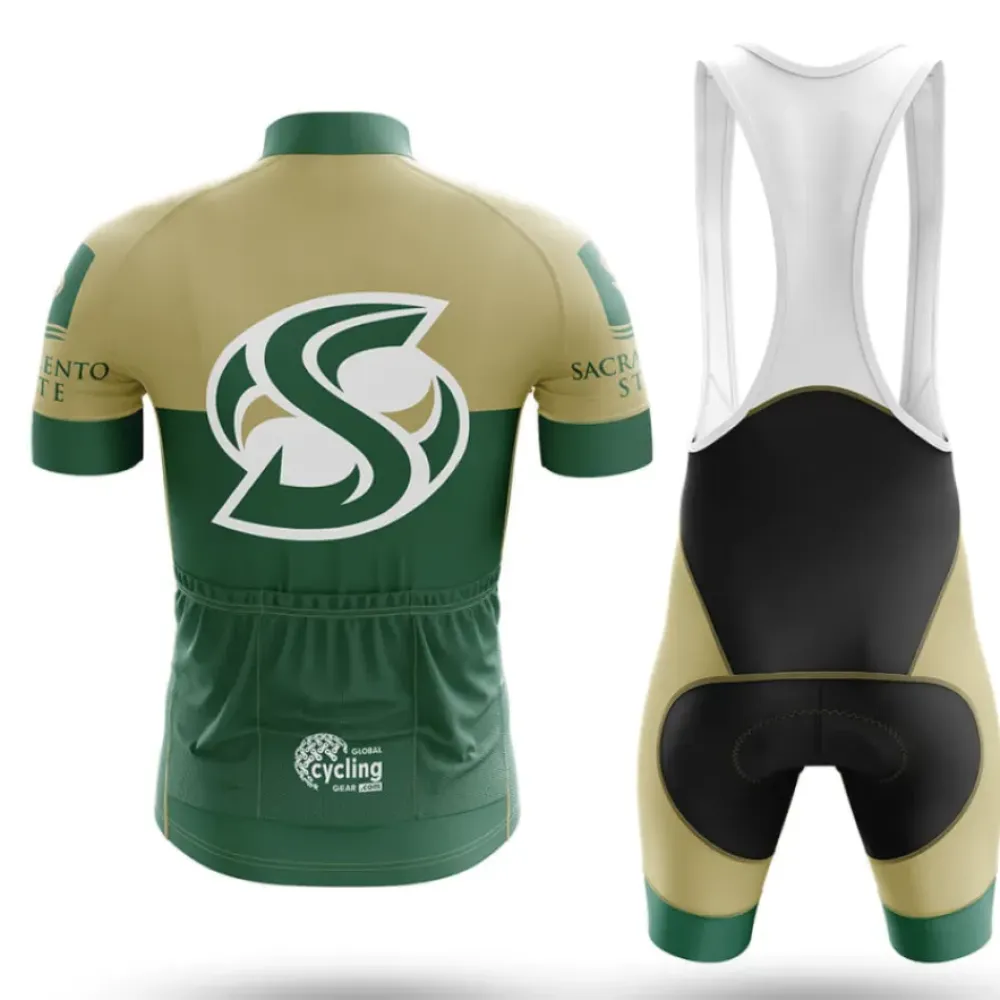California State University Sacramento Cycling Kit Full Set Ver.2 Feature Green/Beige/Black