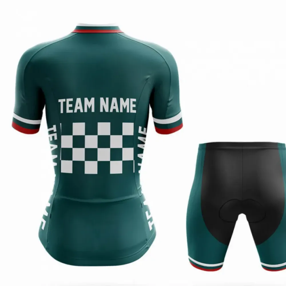 Custom Team Name M7 Women's Cycling Shorts Green/Red/Black