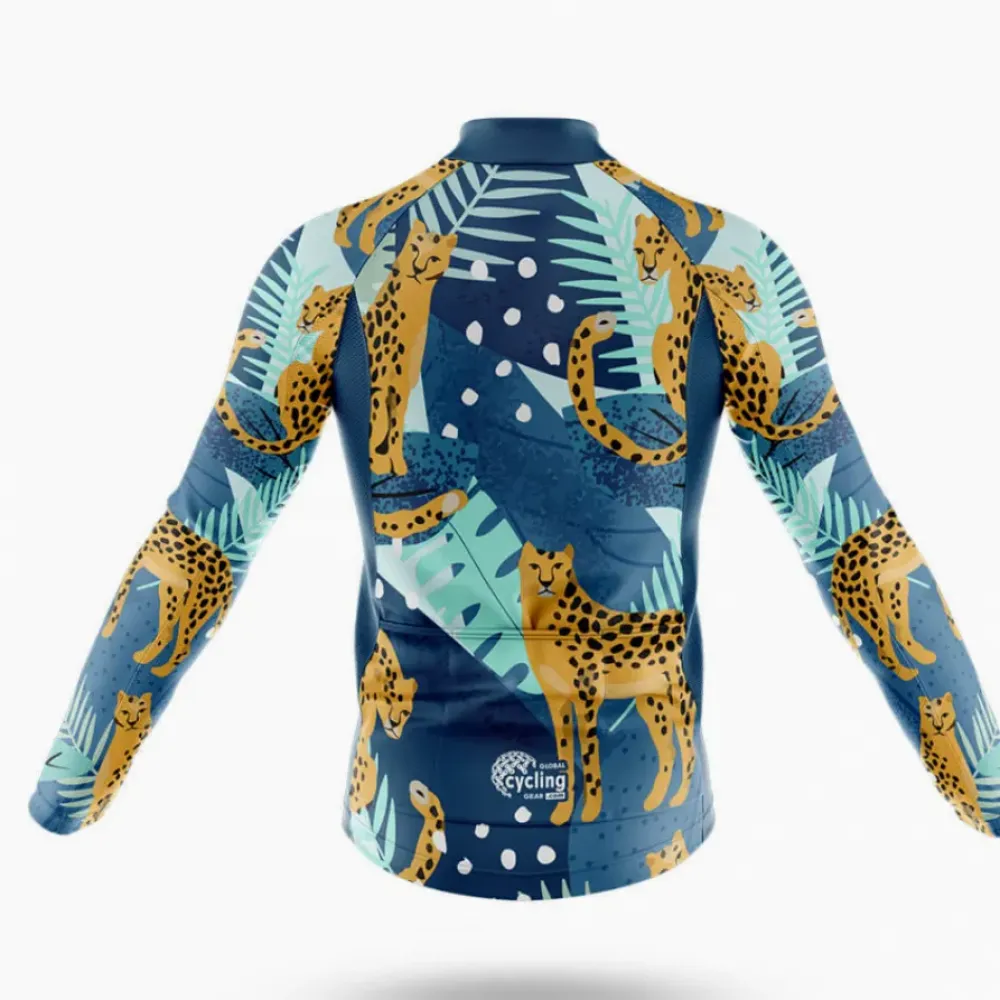 Leopard Pattern Cycling Jersey Wild Navy/Green/Blue