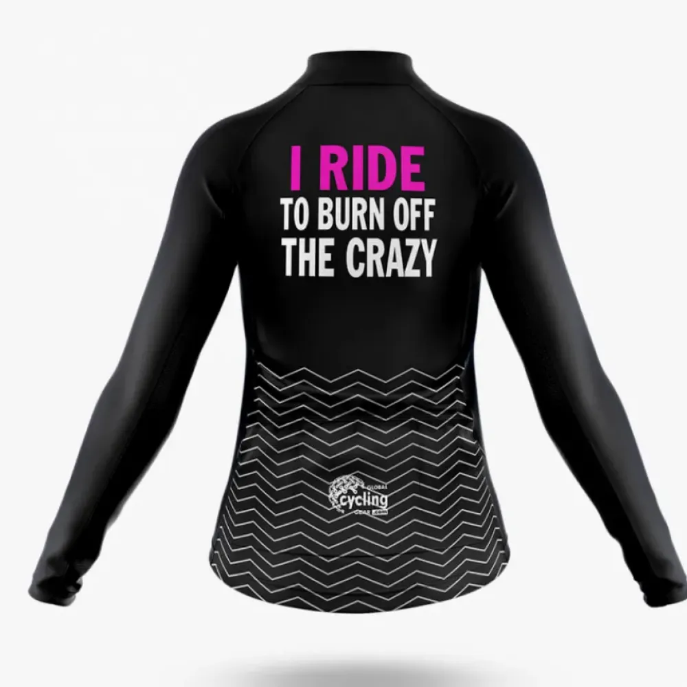 Burn Off Crazy Women's Long Sleeve Cycling Jersey Black/Purple/White