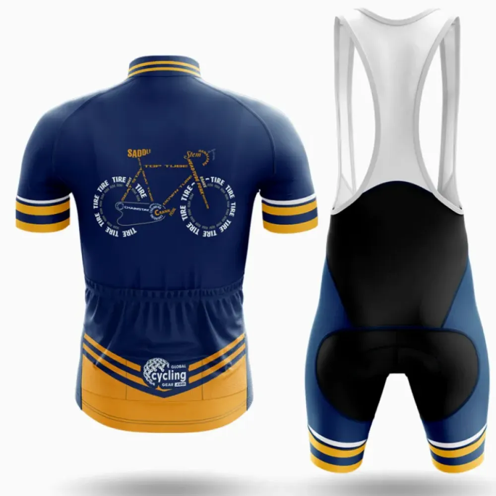 Bicycle Anatomy Long Sleeve Cycling Jersey Navy/Yellow/Blue