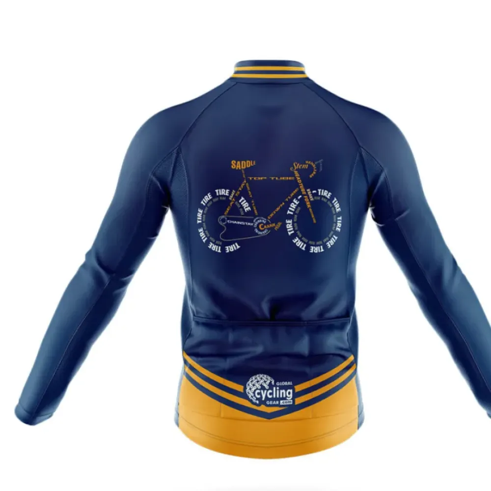 Bicycle Anatomy Long Sleeve Cycling Jersey Navy/Yellow/Blue