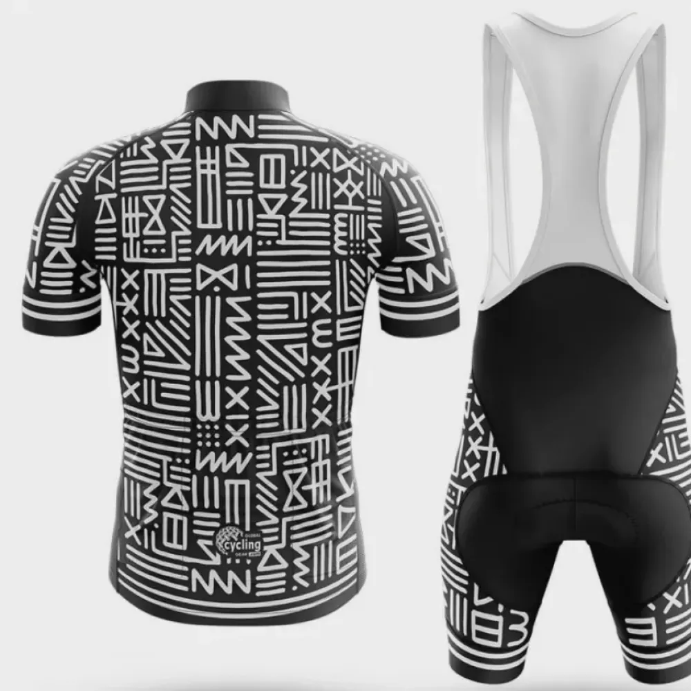 Monochrome Tribal Long Sleeve Cycling Jersey Tribal Pattern Black/White/Grey