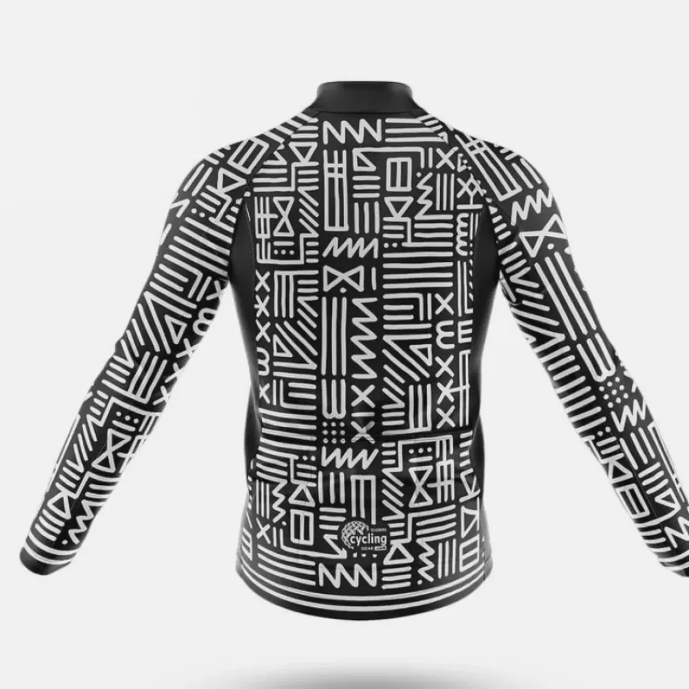 Monochrome Tribal Long Sleeve Cycling Jersey Tribal Pattern Black/White/Grey
