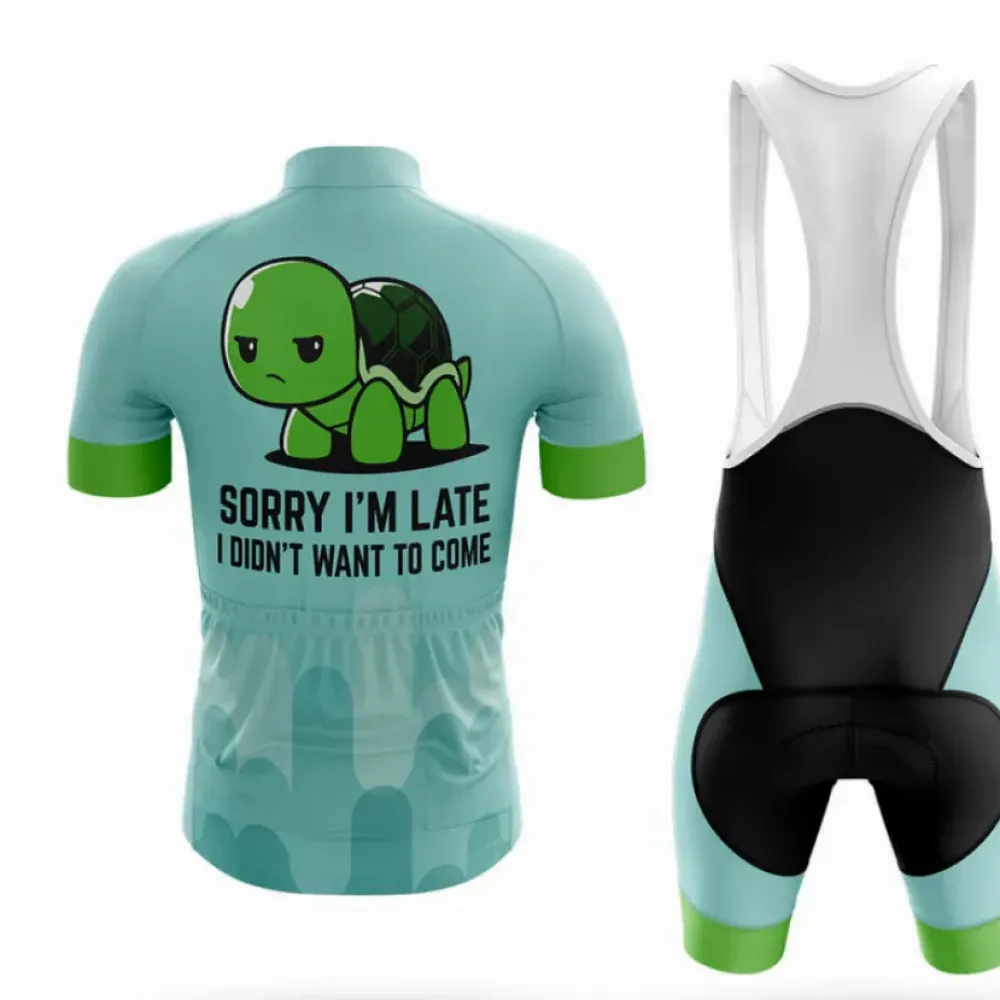Late Turtle Cycling Bibs Comfortable Green/Black/Light Blue