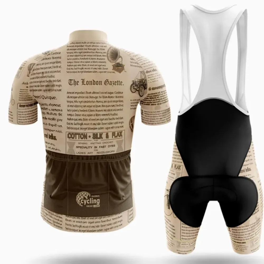 Retro Cycling Jersey Vintage Newspaper Beige/Brown/Black