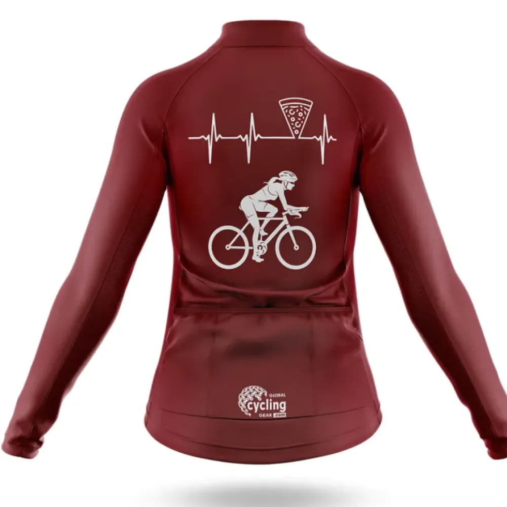 Pizza Heartbeat Women's Long Sleeve Cycling Jersey Maroon/White/Burgundy