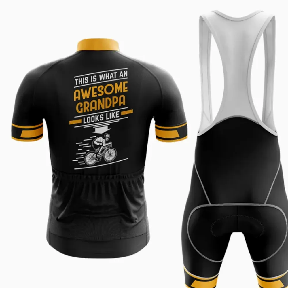 Awesome Grandpa Cycling Jersey Black/Yellow/Gold