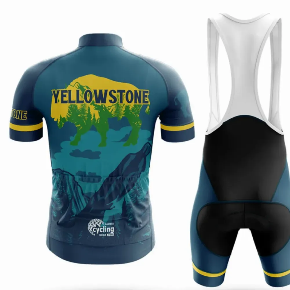 Yellowstone Cycling Jersey Mountain Range Navy/Gold/Teal