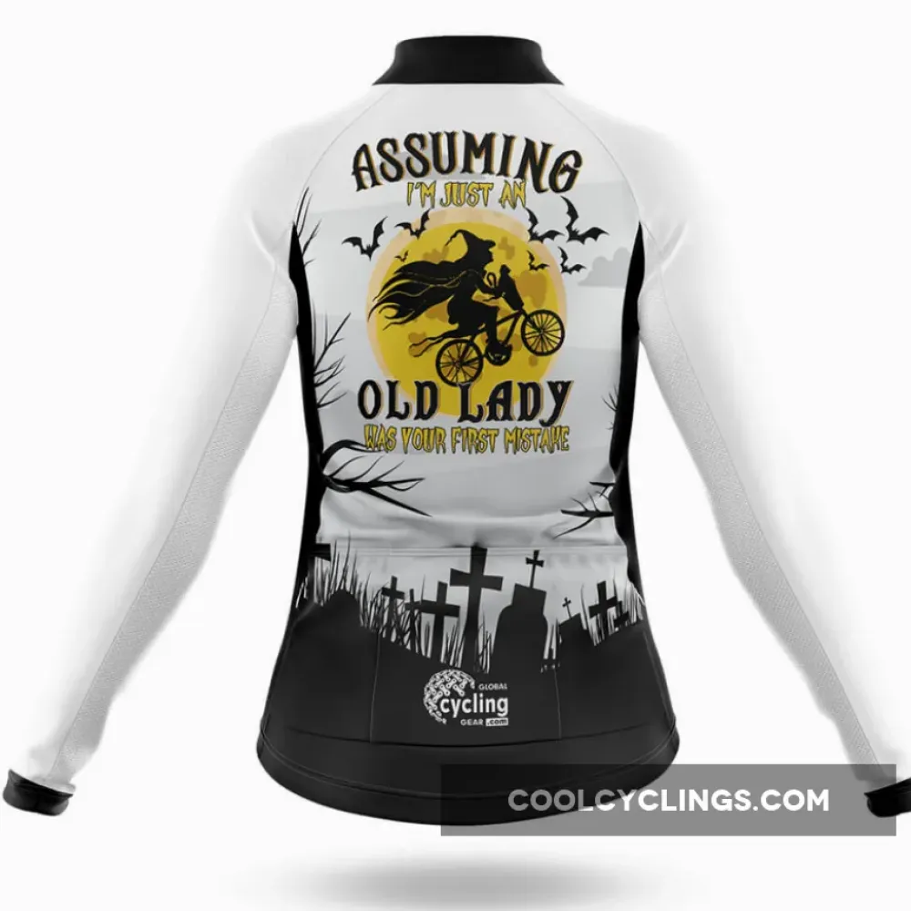 Halloween Lady V4 White/Black/Gold Women's Long Sleeve Cycling Jersey