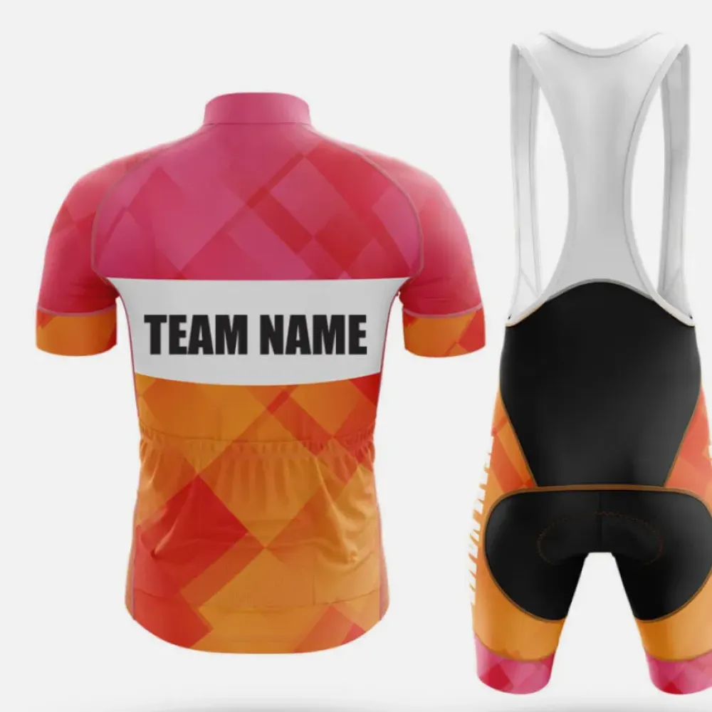 Custom Team Name V18 Cycling Jersey Geometric Pattern Orange/Pink/Red
