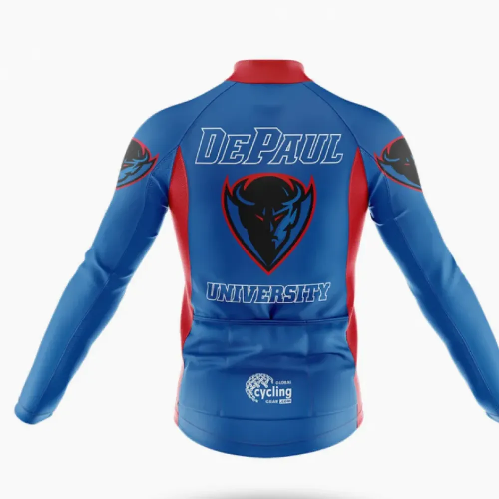 DePaul University Long Sleeve Cycling Jersey Blue/Red/White