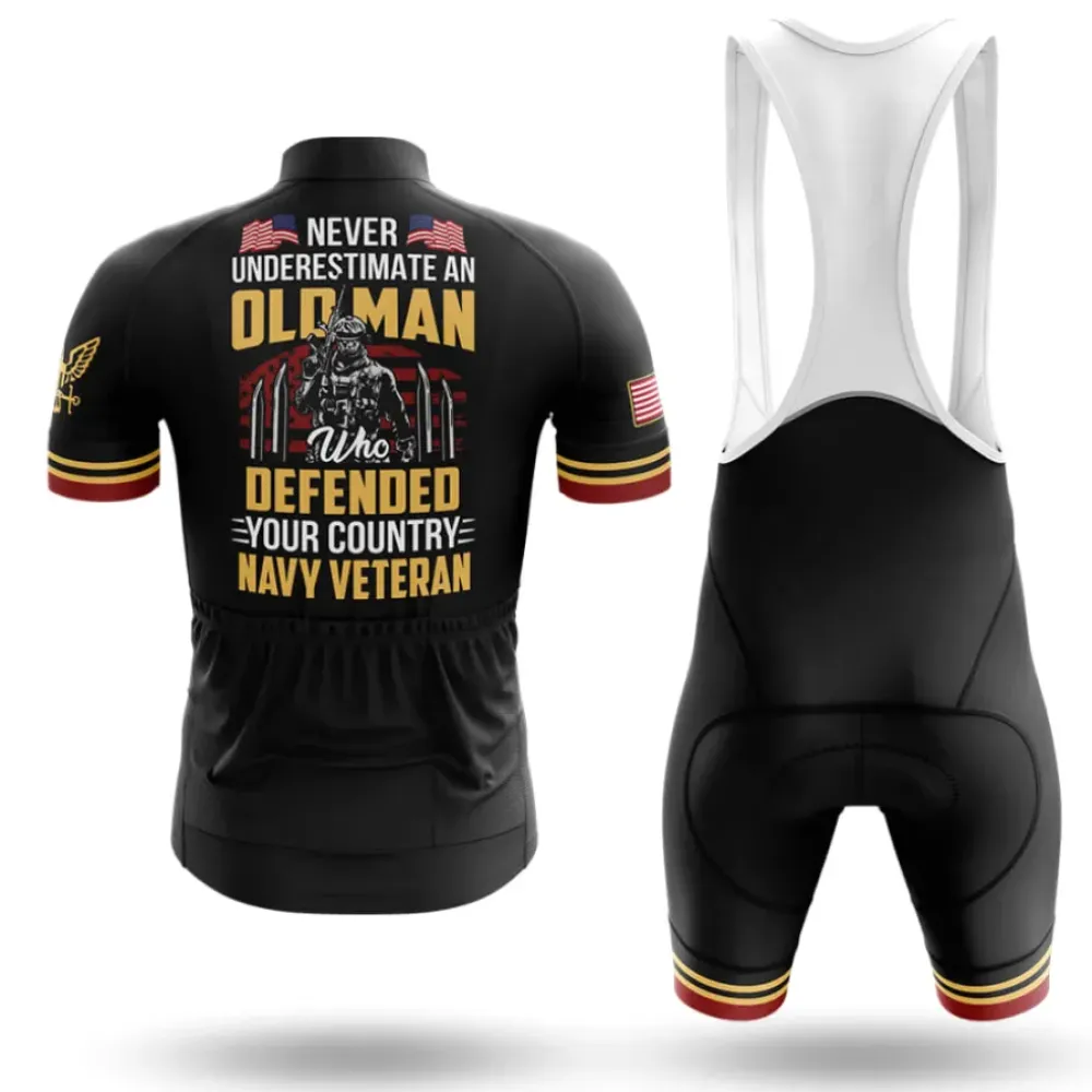 Cycling Gear Navy Veteran Old Man Bibs Black/Gold/Red