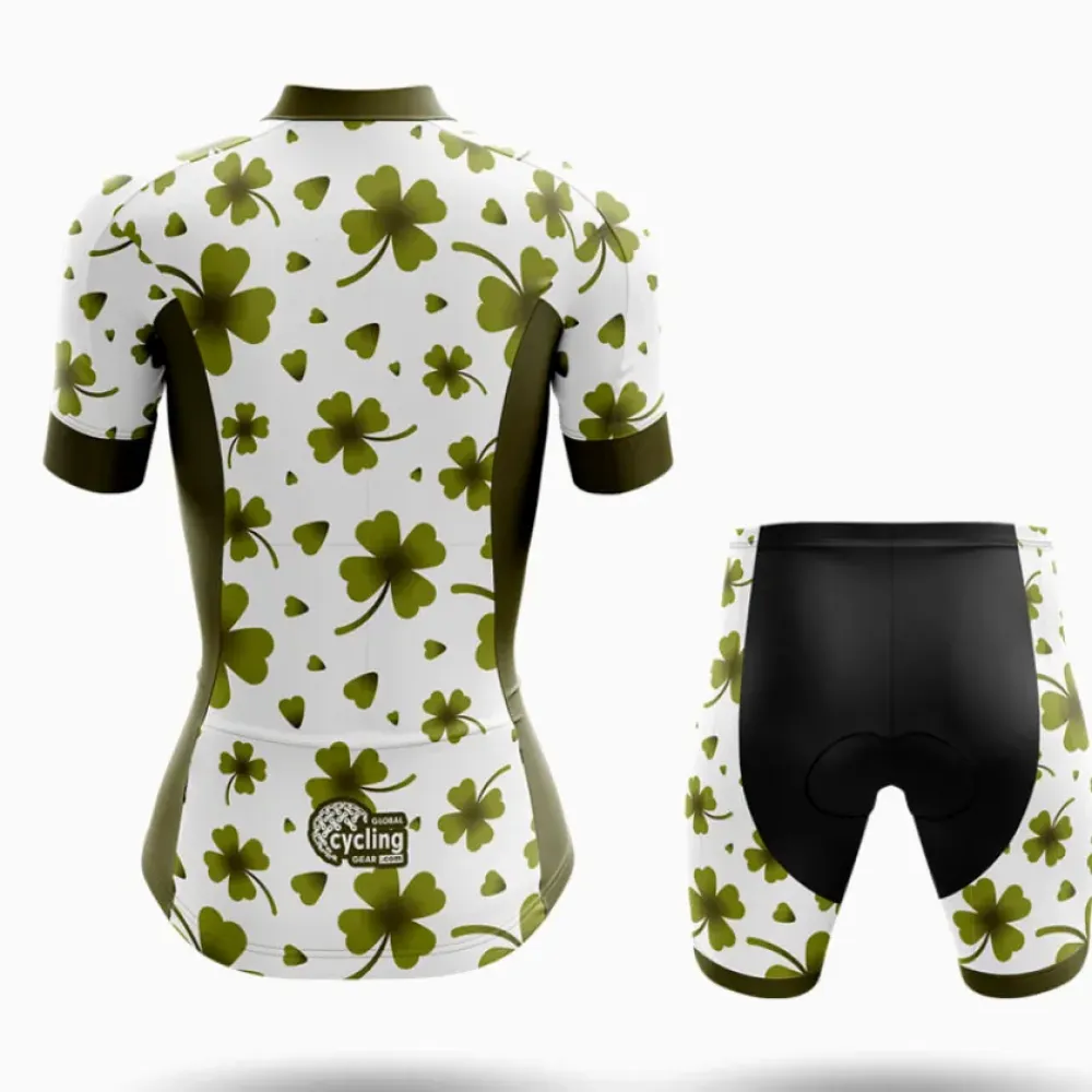 Ireland Four Leaf Clover Women's Long Sleeve Cycling Jersey White/Green/Black