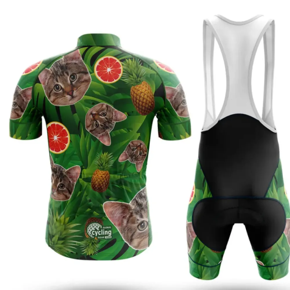 Pineapple Cat Long Sleeve Cycling Jersey Green/Purple/Red